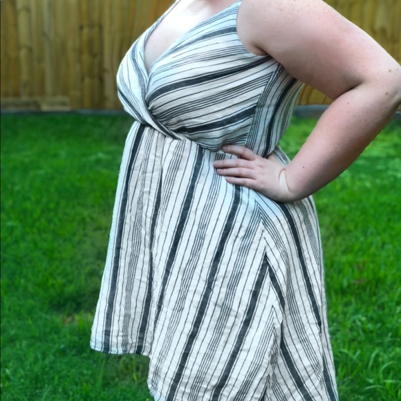 Gray and white striped, high to low dress - Picture 3 of 8